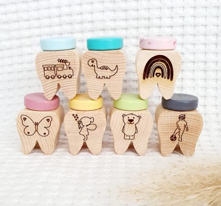 Zahndose aus Holz mit Motiv und Personalisierung